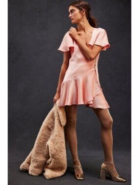 NWOT | Free People Scarlett Mini Peach-Pink Ruffle Wrap Mini Dress, Size XS